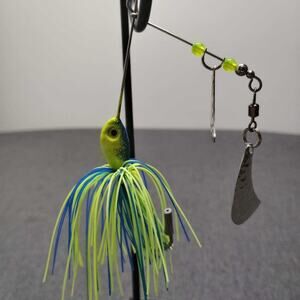 Tandem Blade Spinnerbait Lure Yellow Blue Green Skirt Bass Fishing Tackle NWOT
